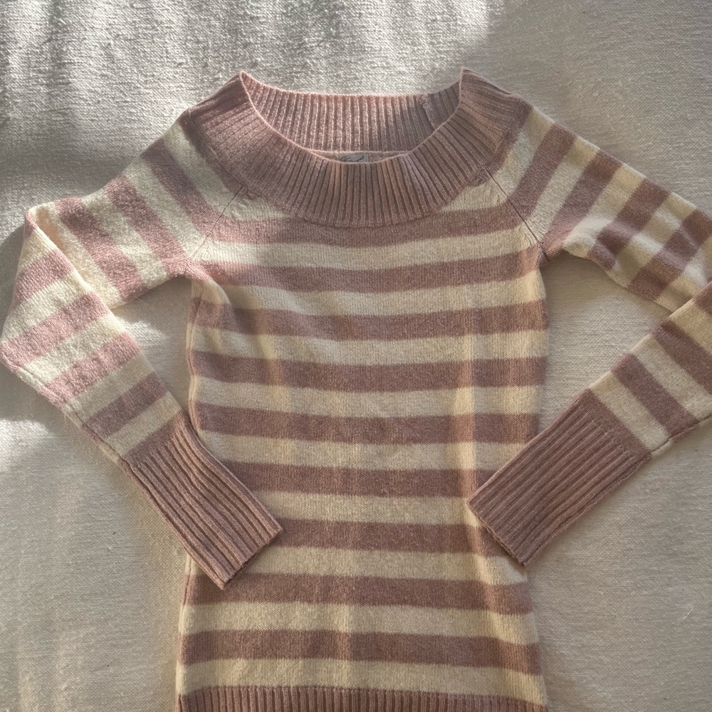 Coquette Pink Stripe Off The Shoulder Sweater